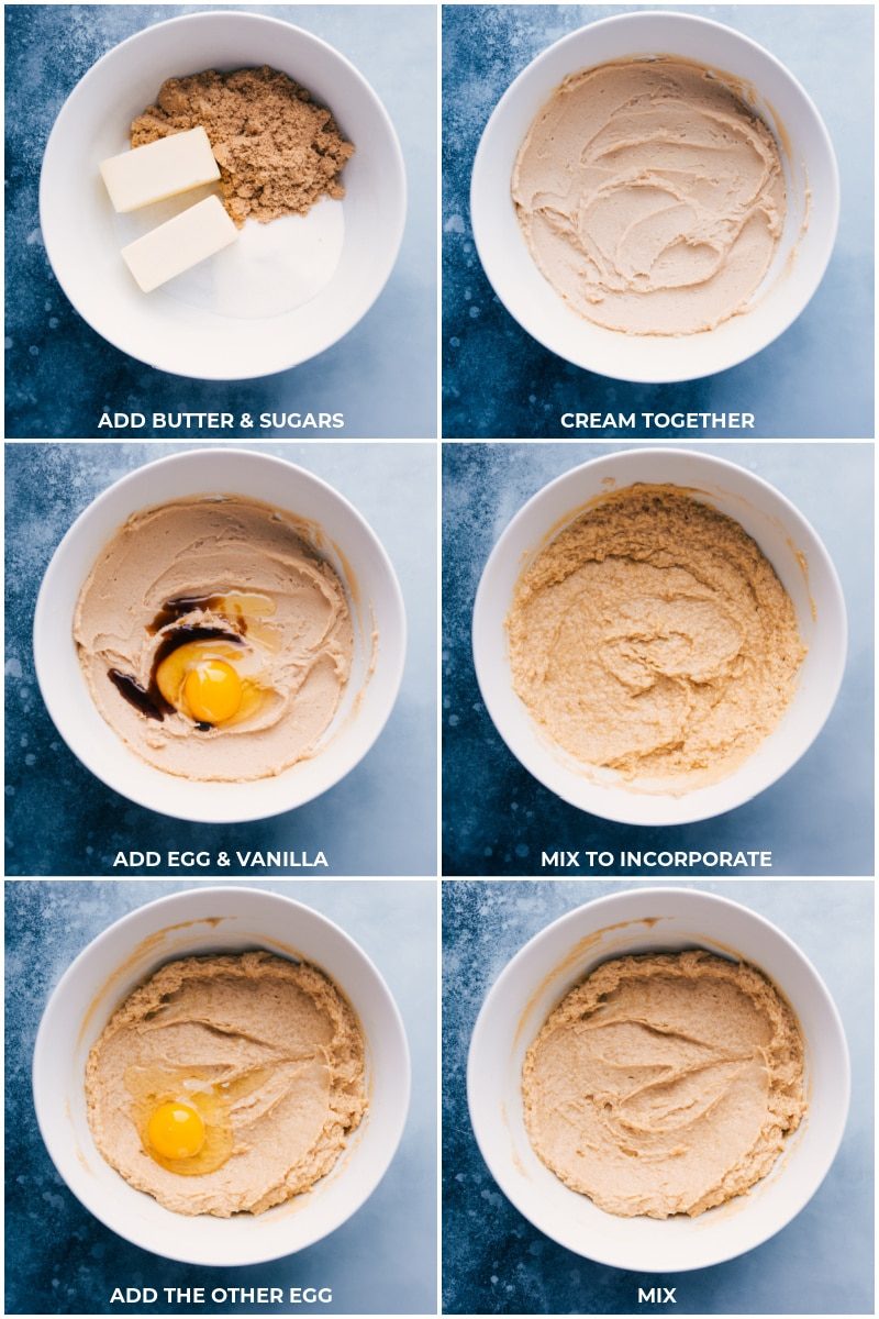 Creaming butter and sugar, then adding egg and vanilla, and mixing until smooth and well combined.