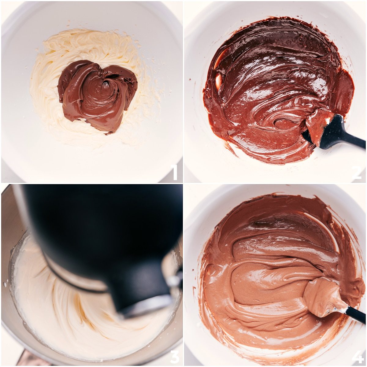 All the ingredients for this chocolate fruit dip added into a bowl and mixed together.