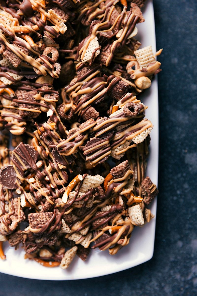 Chocolate peanut butter snack mix in a bowl, offering a reliable blend of flavor and crunch.
