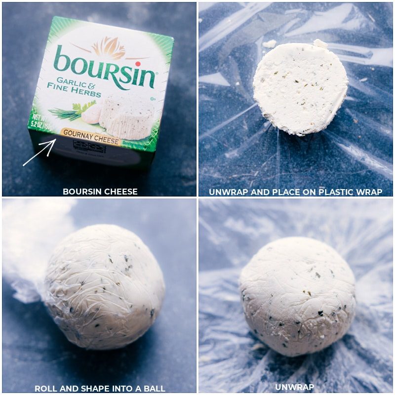 The Boursin being rolled into a ball.