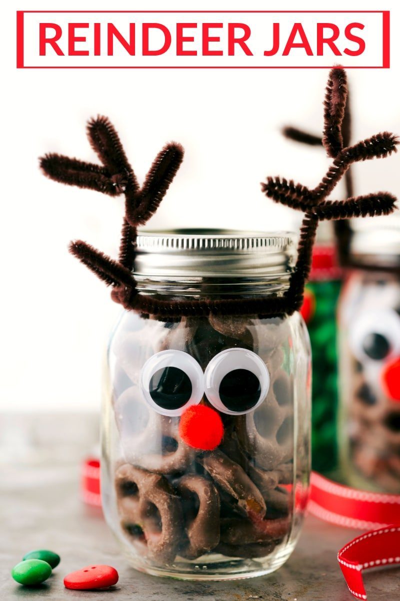Reindeer jars that go along with these Christmas Mason jar gift ideas.