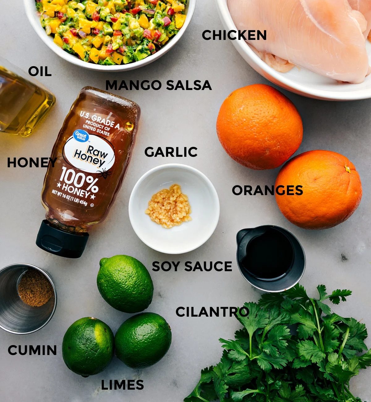 All the ingredients for this recipe prepped out for straightforward assembly.