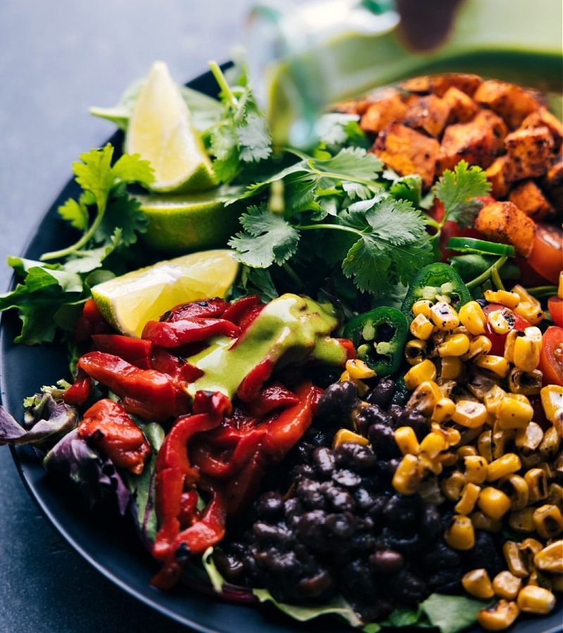A Mexican inspired salad with Cilantro Lime Dressing.