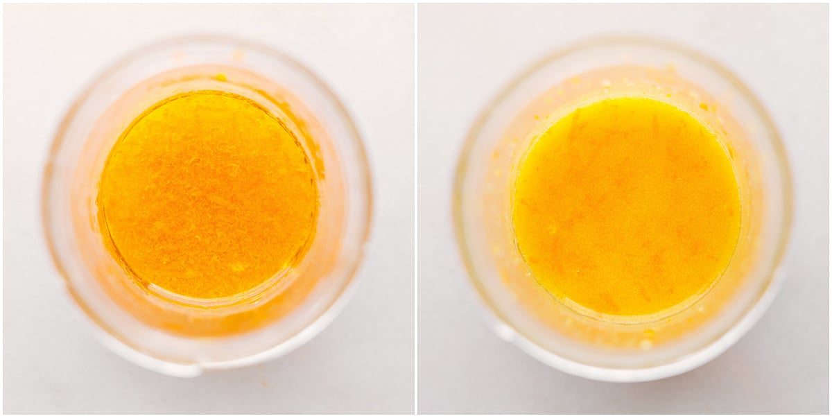 The dressing being made in a mason jar.