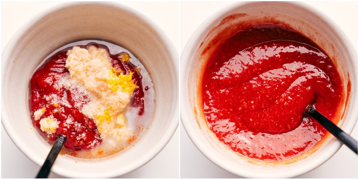 All the ingredients for this cocktail sauce recipe added into a bowl and whisked together for an straightforward and satisfying sauce.