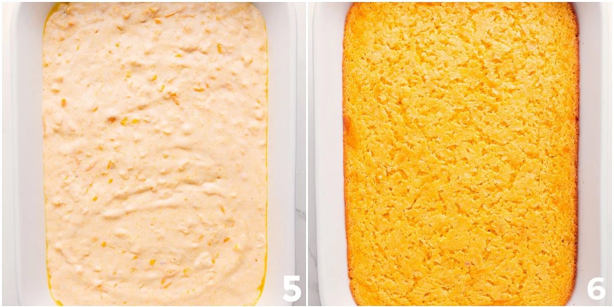 The dish poured into the 9x13 pan and it all being baked.