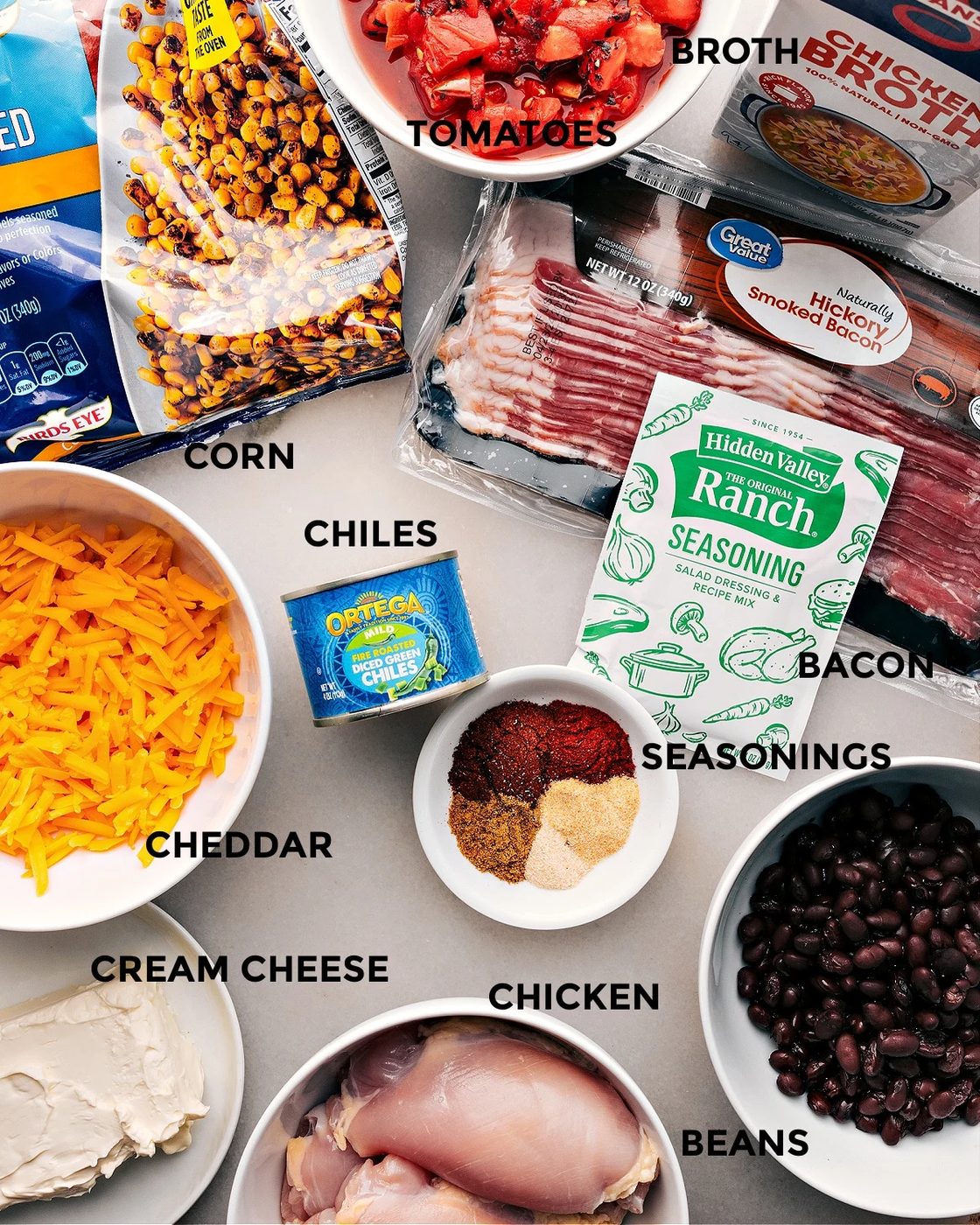 All the ingredients used in this recipe prepped out for straightforward preparation.