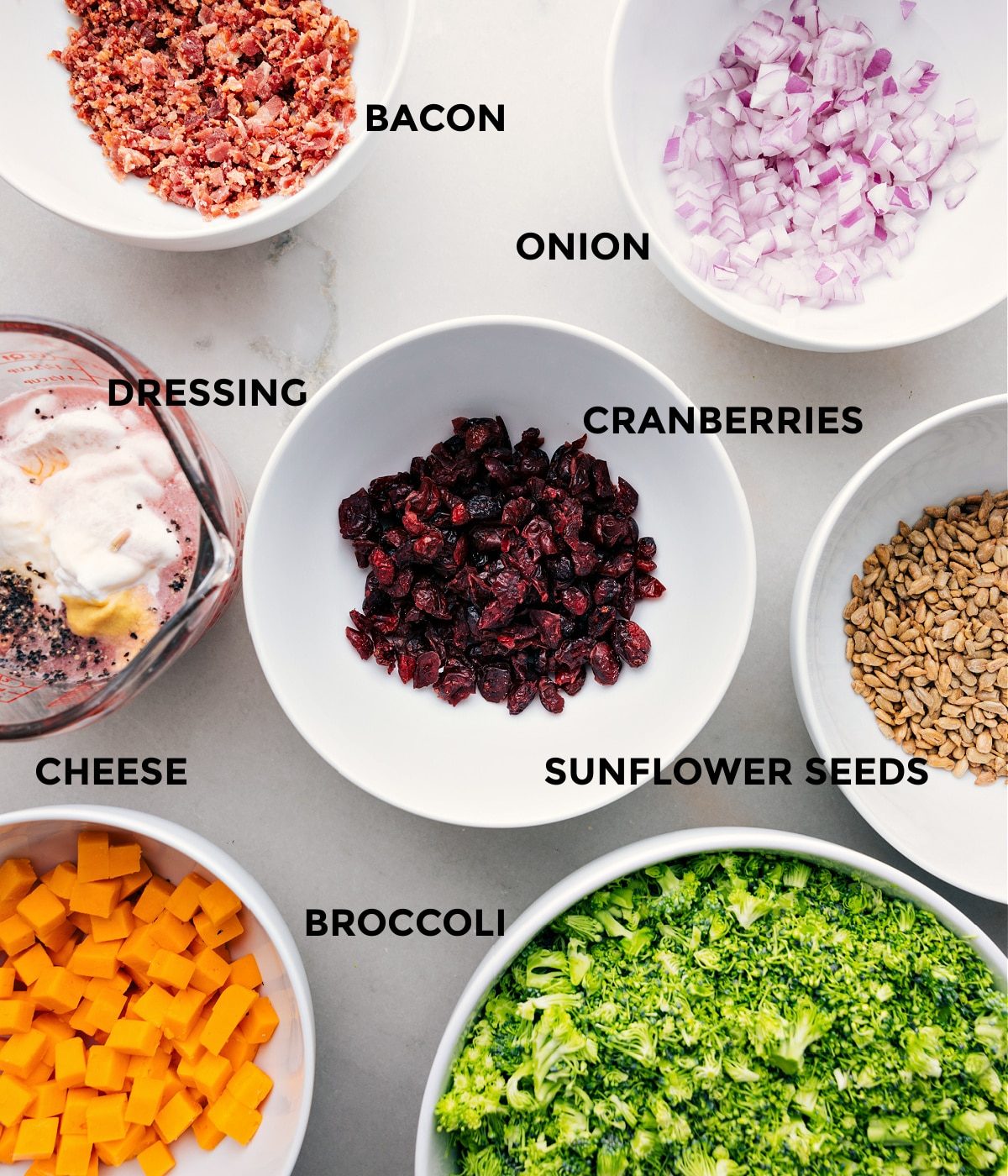 All the ingredients for prepped out for straightforward assembly.