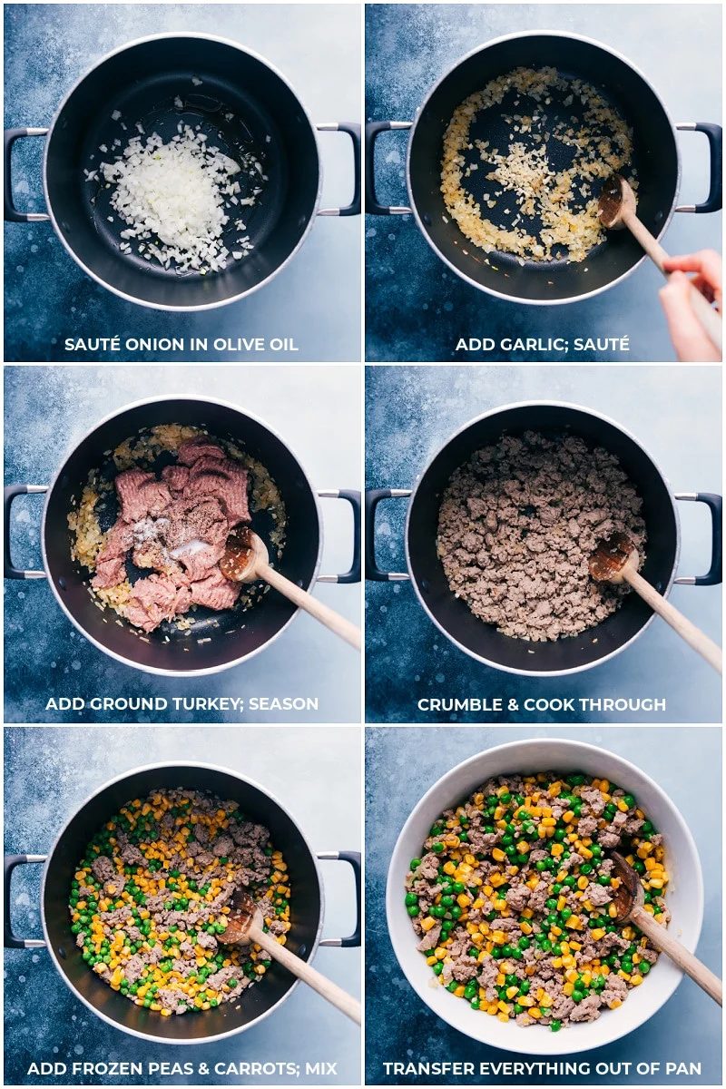Process shots: cooking the veggies and ground turkey