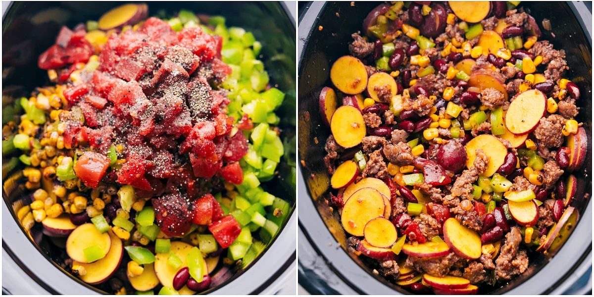Add everything to the slow cooker and mix it together for this satisfying dish.