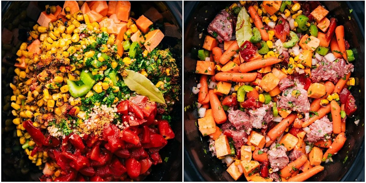Tossing all the ingredients in the slow cooker to cook.