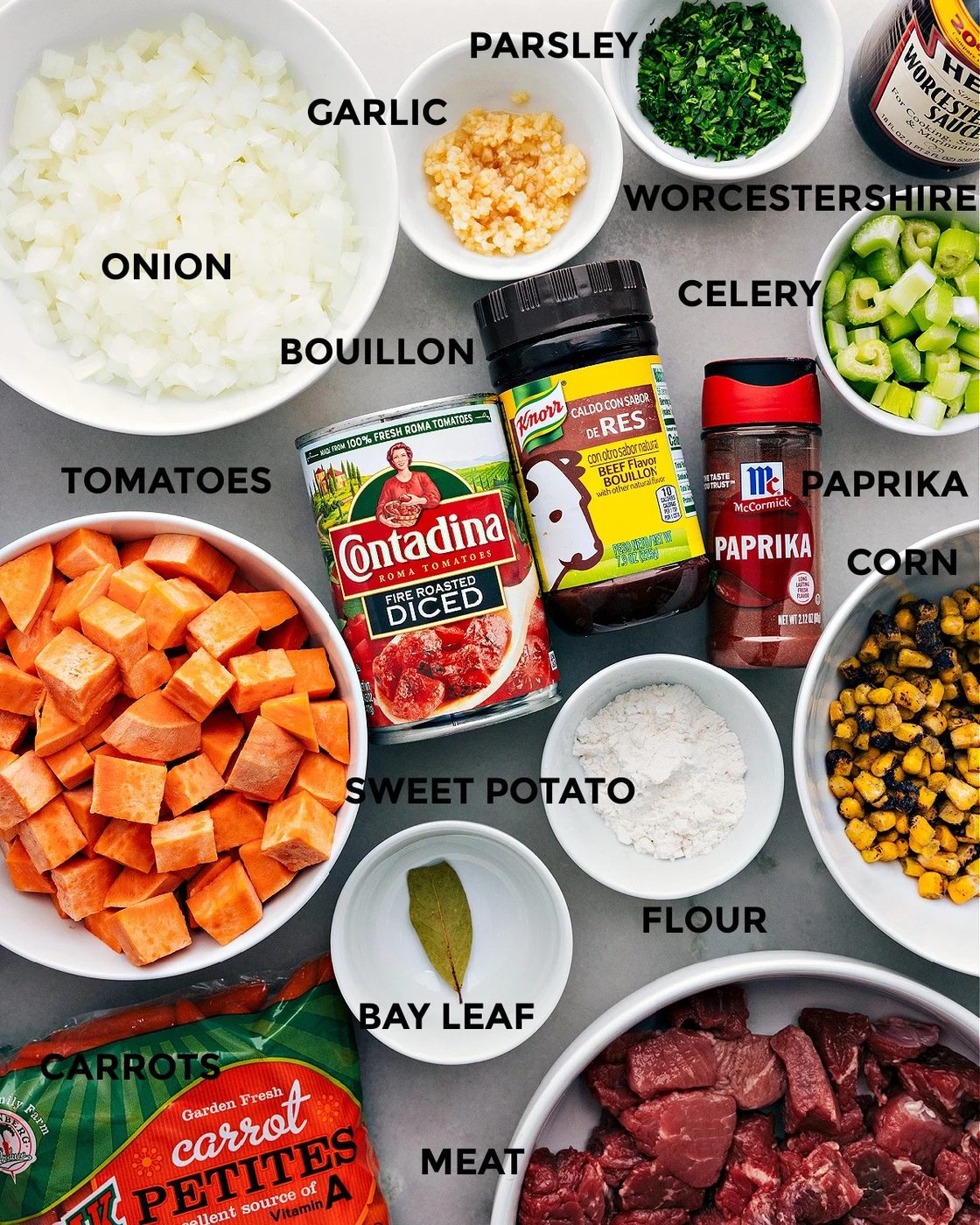 All the ingredients in this recipe prepped out for straightforward assembly.