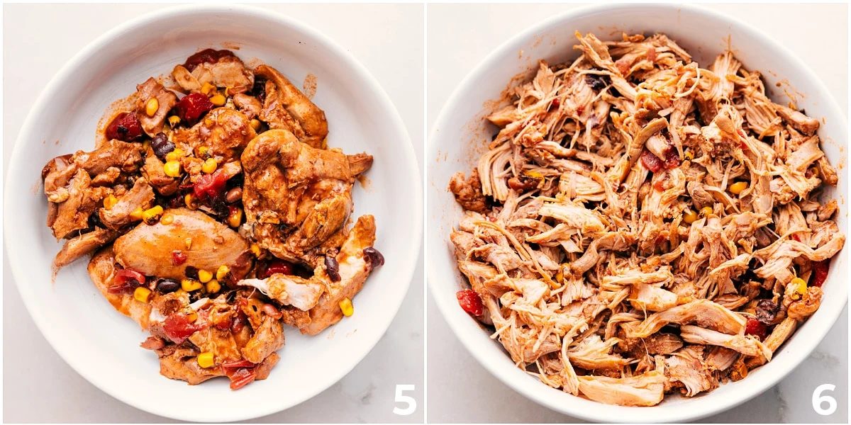 Shred the slow-cooked meat and add it back into the slow cooker.