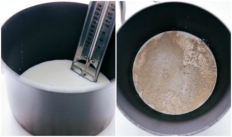 Heating milk and adding yeast for this recipe.
