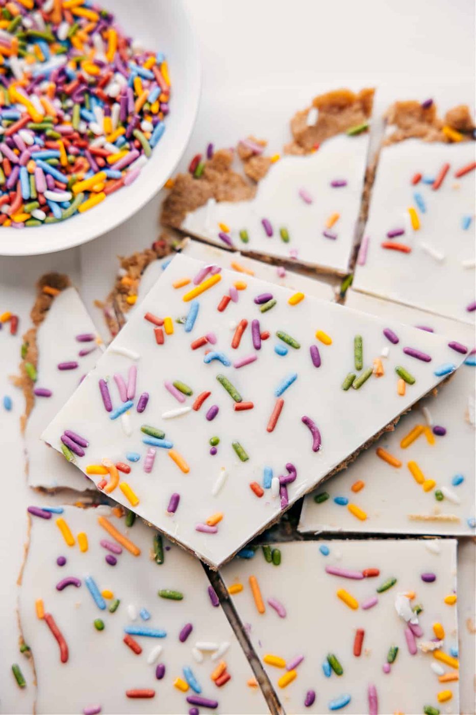 Sprinkle-covered cake batter bark is one of the most fun and colorful straightforward recipes for kids.
