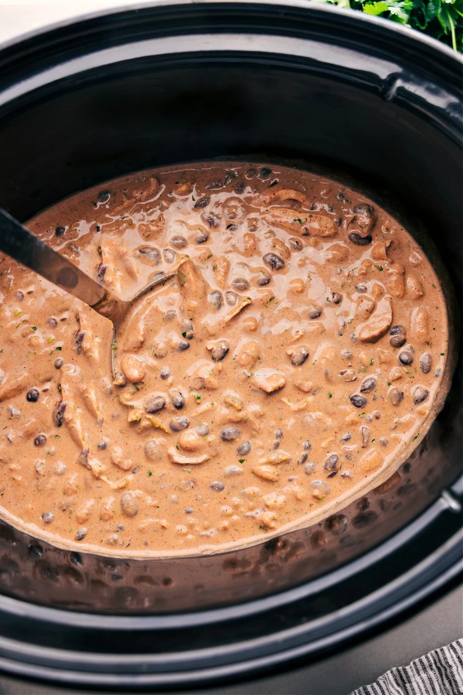 Green chicken enchilada soup with shredded chicken in a creamy green chile broth, featured in these fall soup recipes.