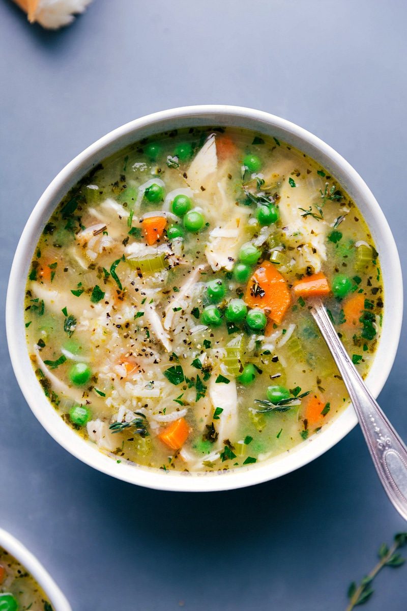 Chicken and rice soup with tender chicken, vegetables, and fluffy rice, a cozy favorite for fall soup recipes.
