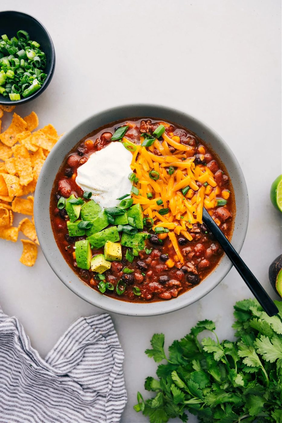 Taco soup with seasoned beef, corn, beans, and smoky chiles, one of the easiest fall soup recipes.