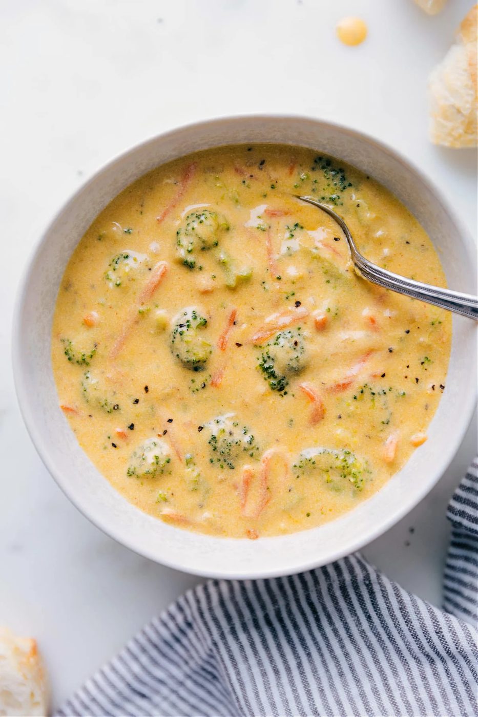 Creamy broccoli cheddar soup with tender broccoli and sharp Cheddar cheese.