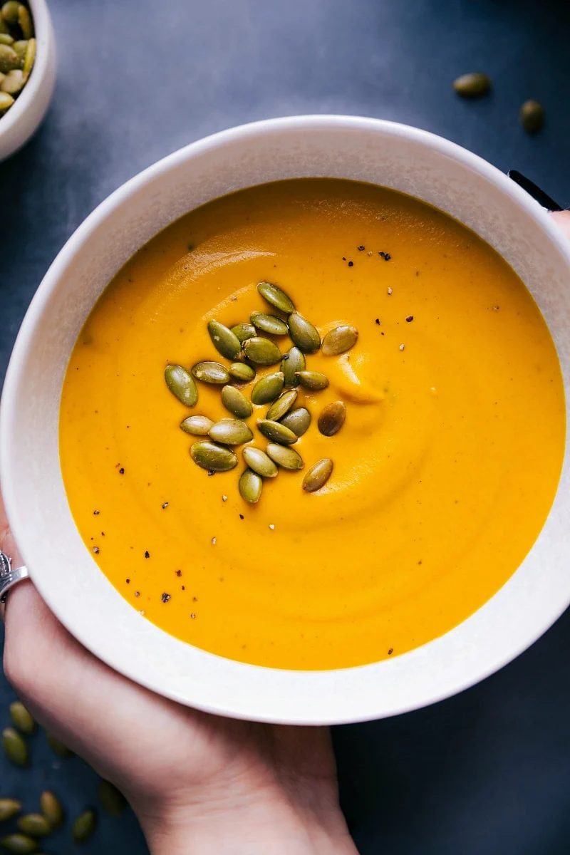 Creamy sweet potato soup with curry spices and coconut milk.