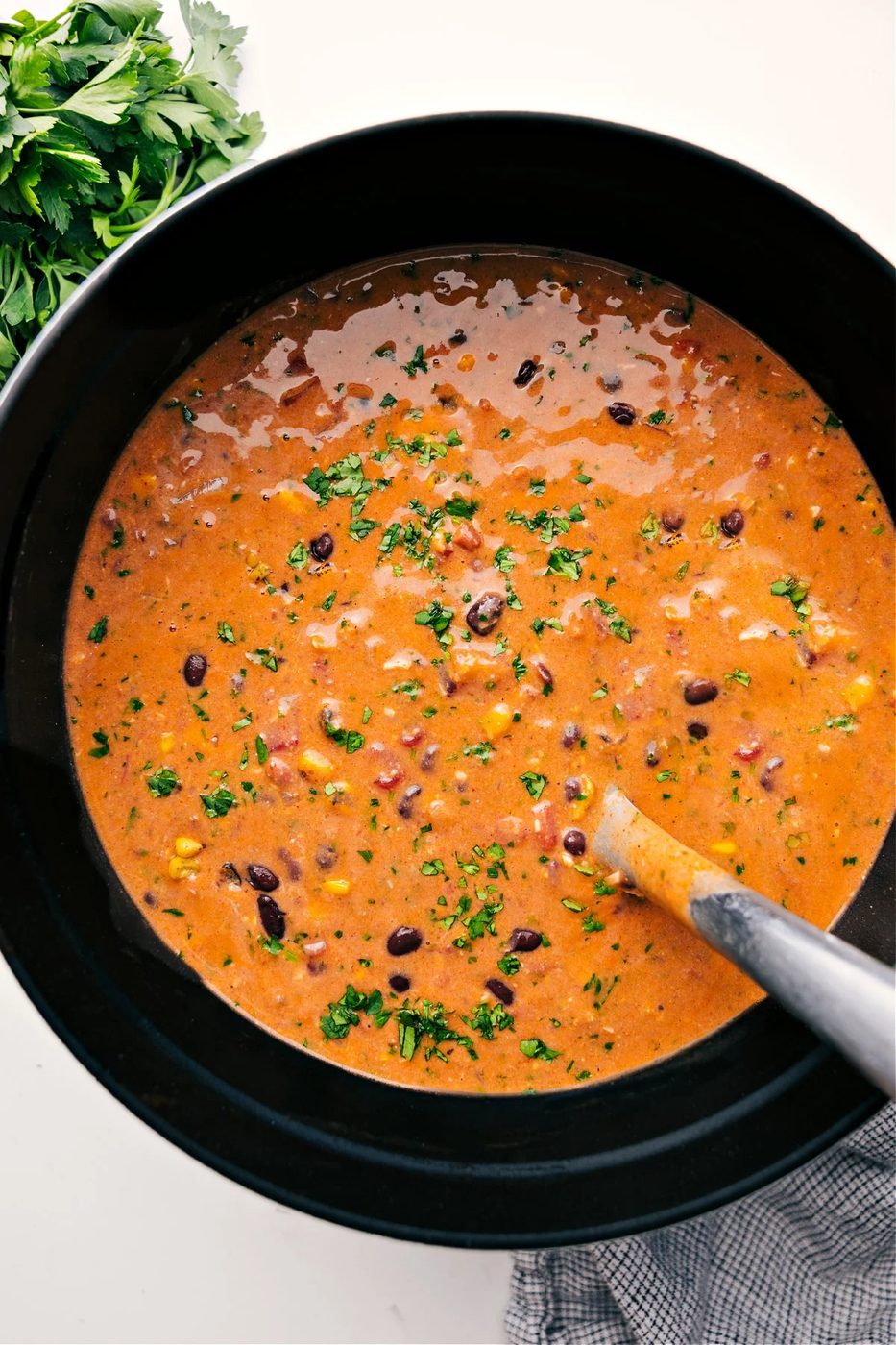 Chicken tortilla soup with chicken, beans, corn, Cheddar, and crunchy tortilla strips, reliable for fall soup recipes.
