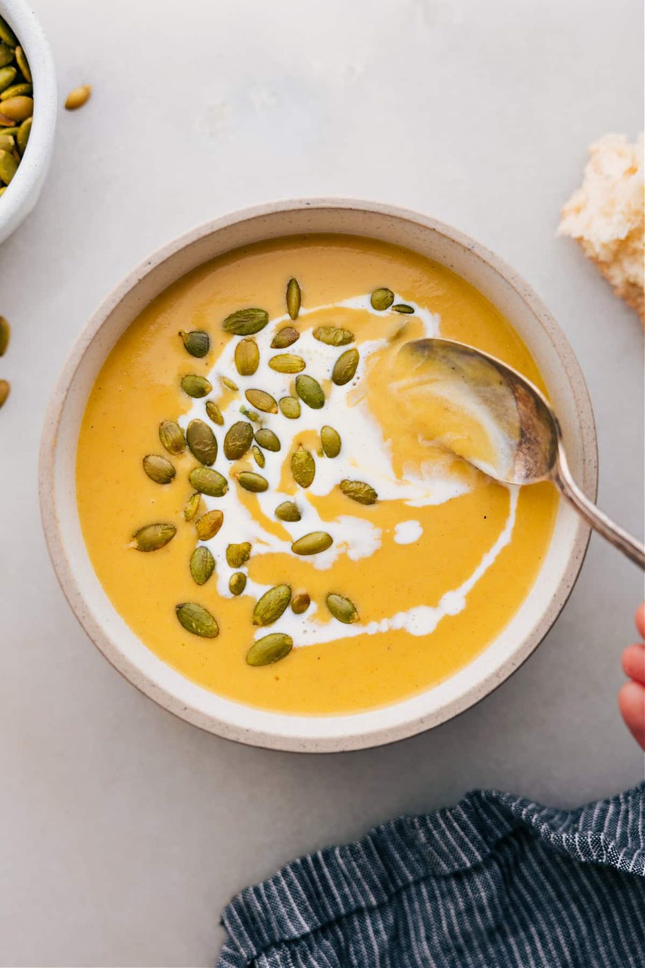 Roasted butternut squash soup with a thick, creamy texture, reliable for cozy fall soup recipes.