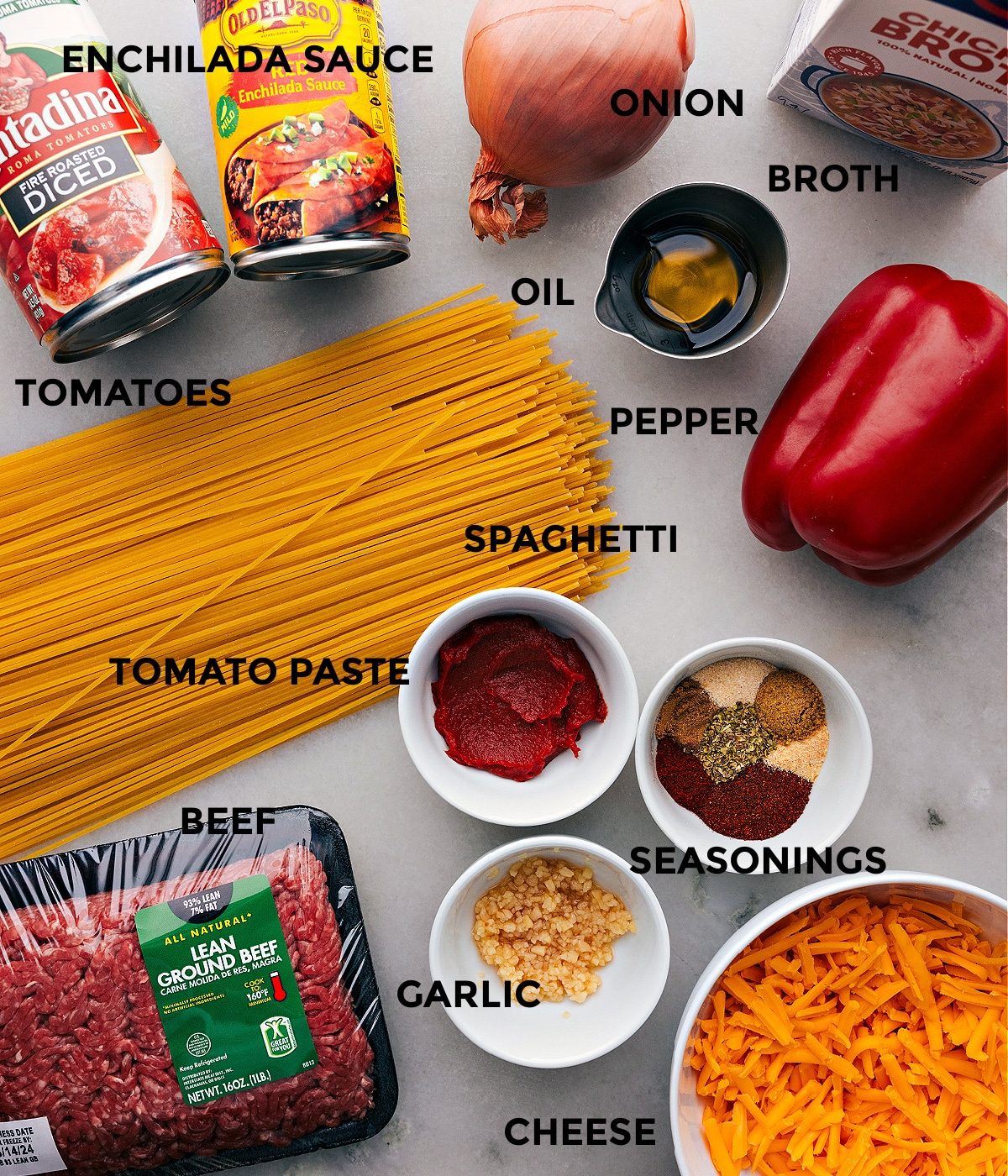 All the ingredients in this recipe prepped out for straightforward assembly.
