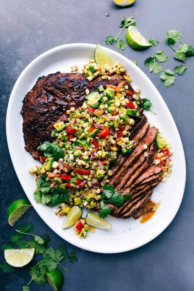 Flank Steak alongside Corn Salsa