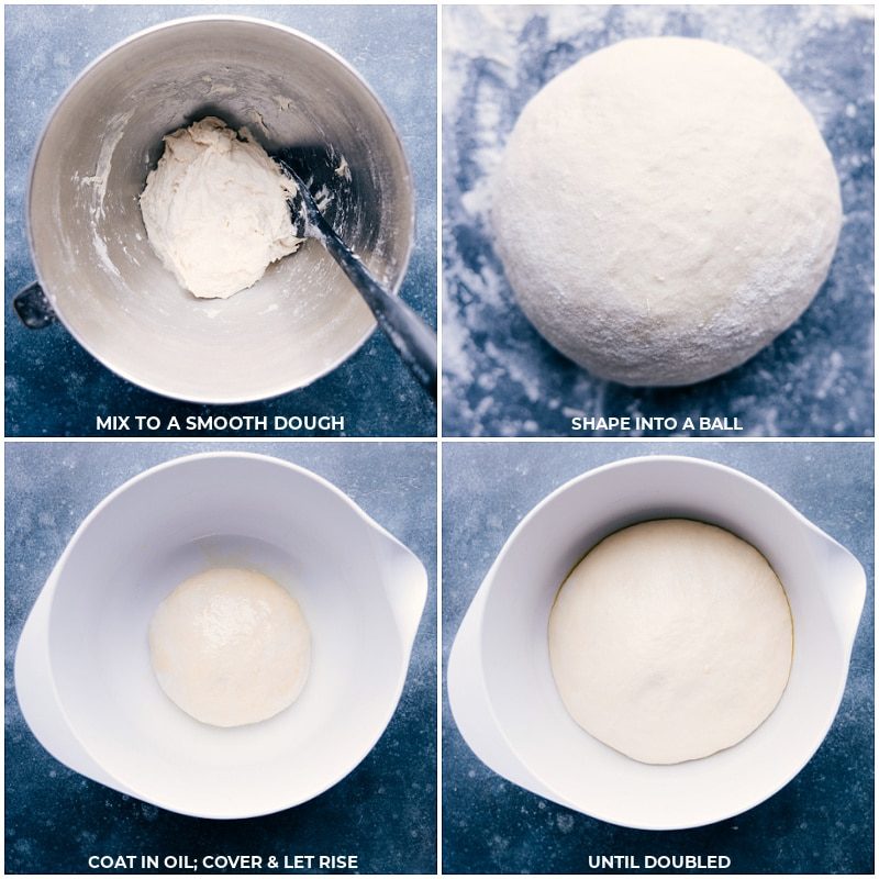 Process shots-- images of the dough being rolled into a ball and then being placed in a bowl to rise