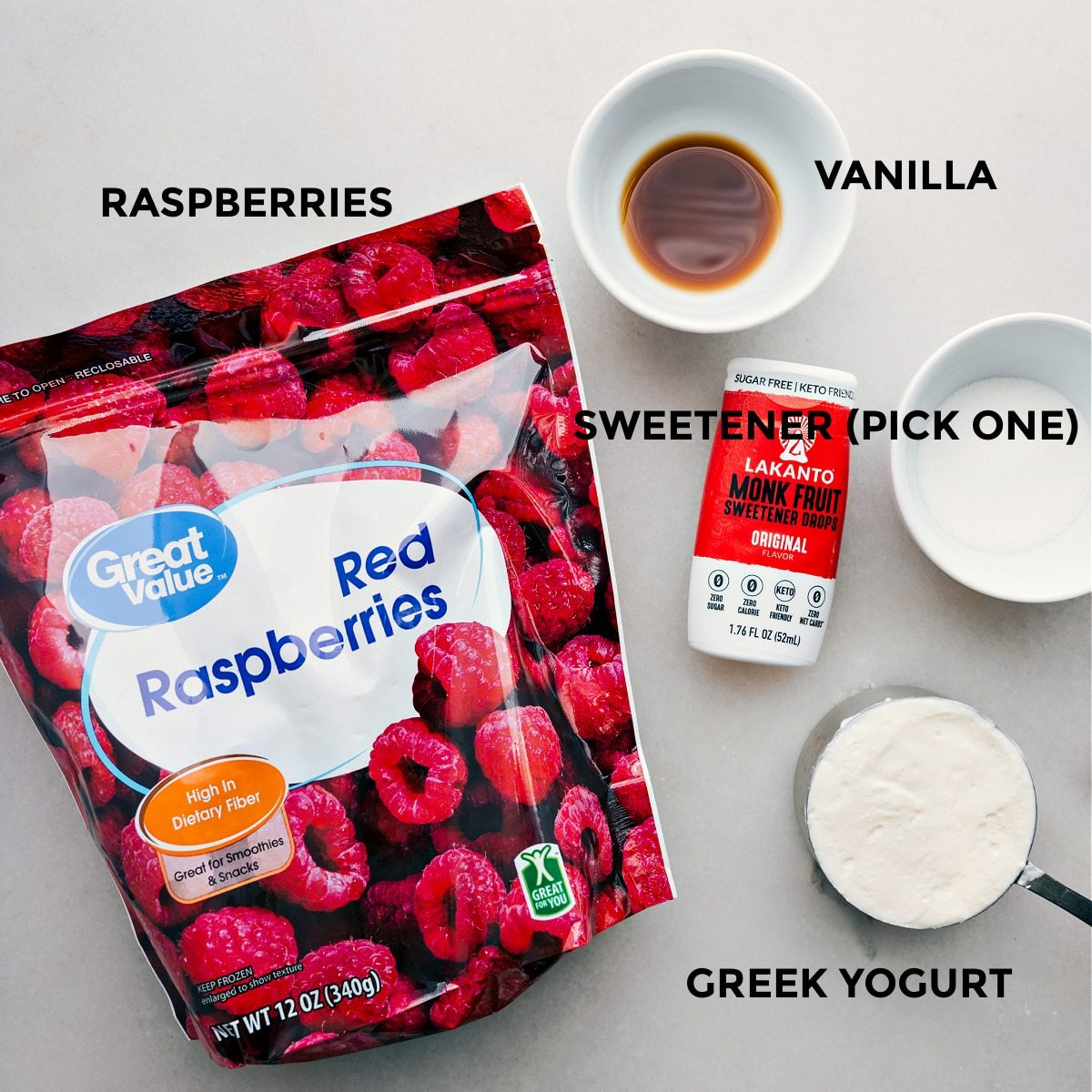 All the ingredients in this recipe prepped out for straightforward assembly.