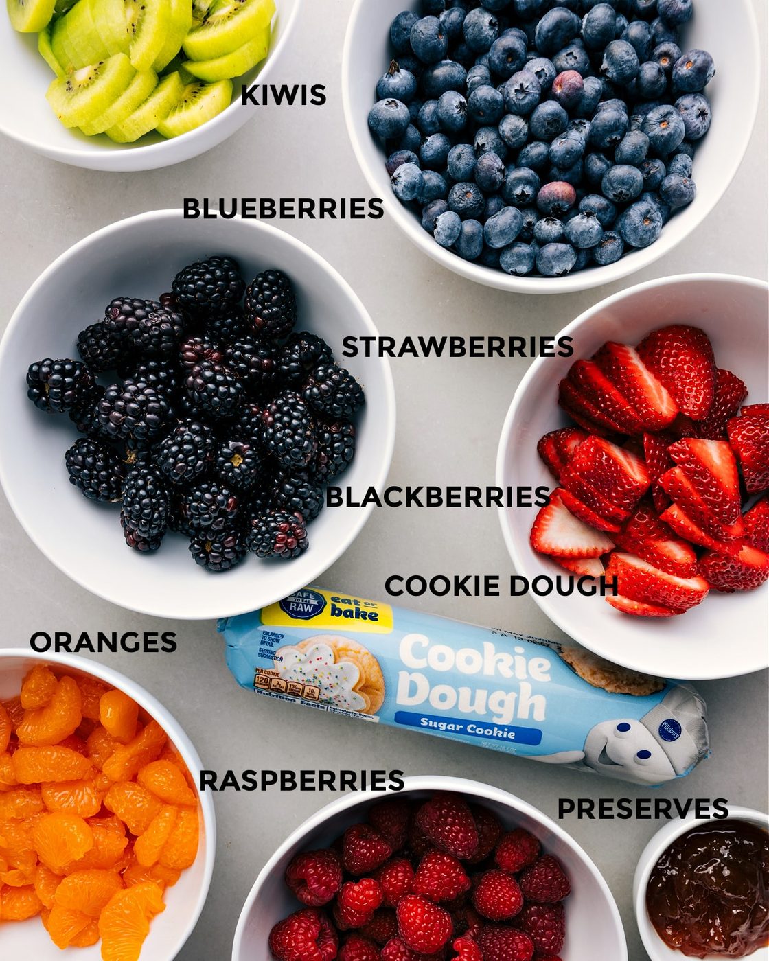 I prepped all the ingredients ahead—fruit, cookie dough, and preserves—so it’s straightforward to assemble.