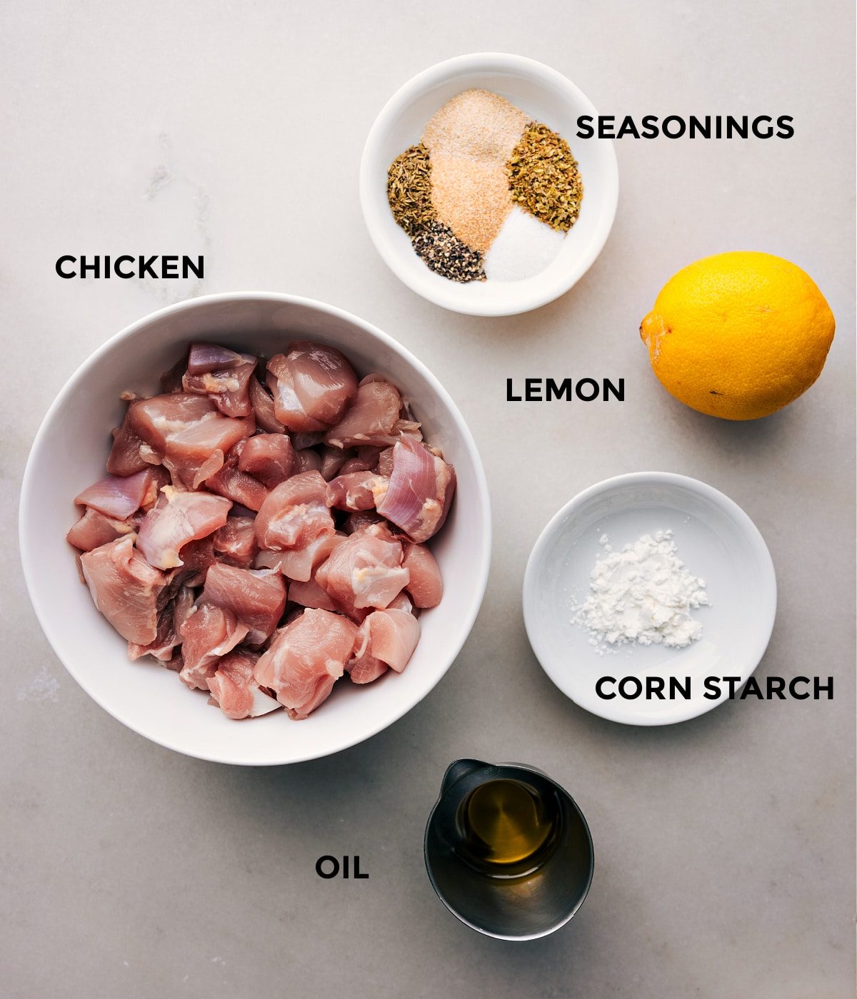 All the ingredients in this recipe prepped out for straightforward assembly.