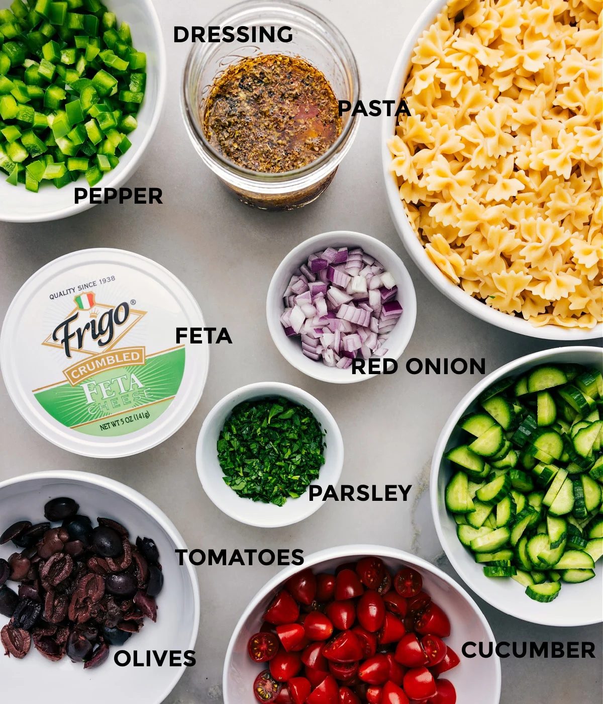 All the ingredients used in this dish prepped out for straightforward assembly.