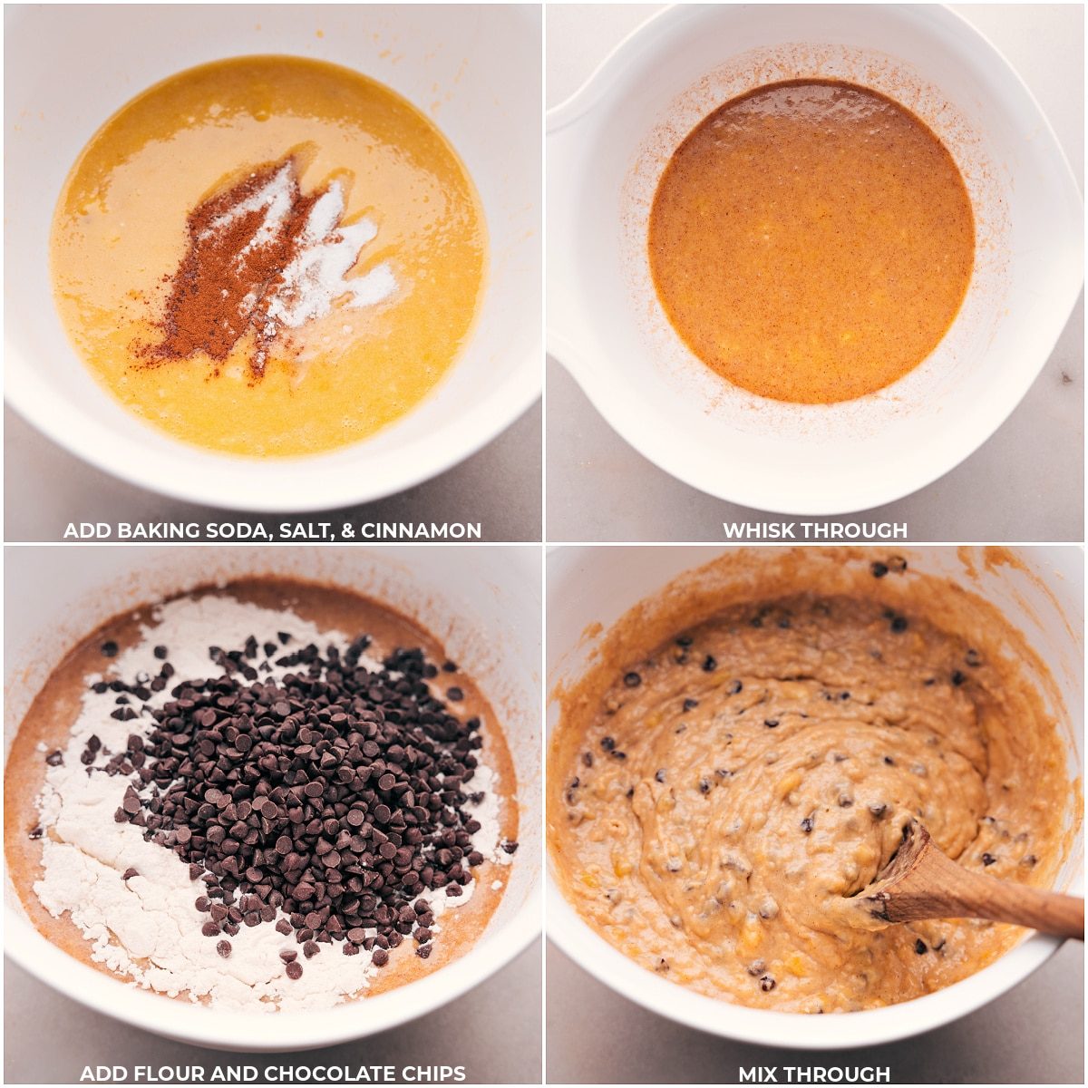 The dry ingredients added to the wet and it all mixed together.