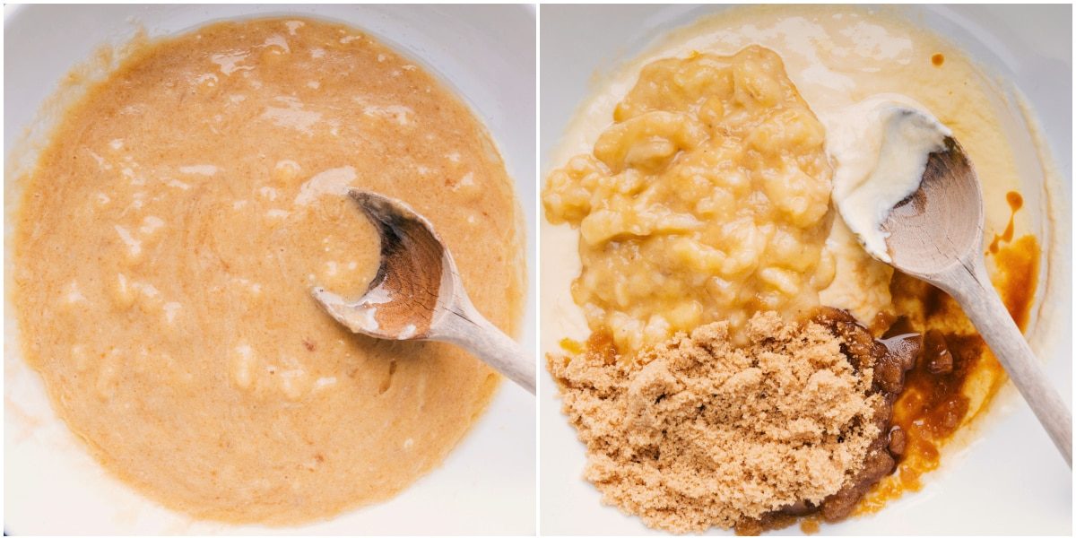 The wet ingredients mixed together in a large bowl.