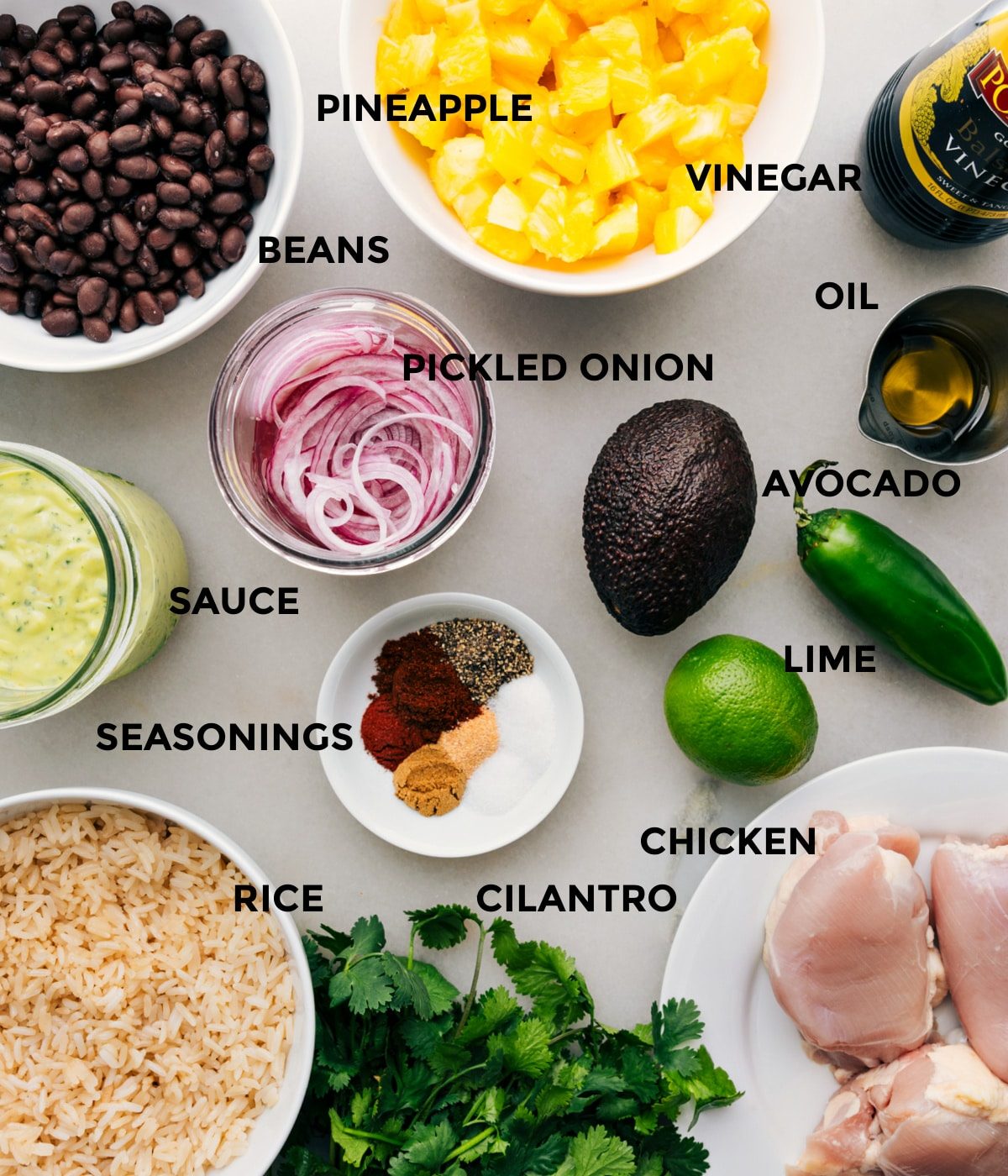 All the ingredients in this recipe prepped out for straightforward assembly.