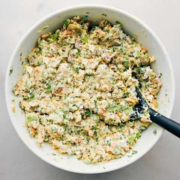 The dish mixed together and ready to be served in lettuce, on bread, or however you choose.