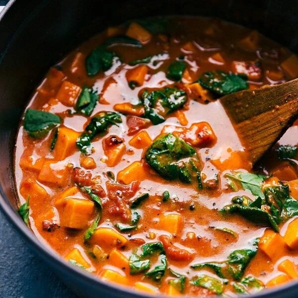 Sweet potato curry in the pot, satisfying, warm, and aromatic.