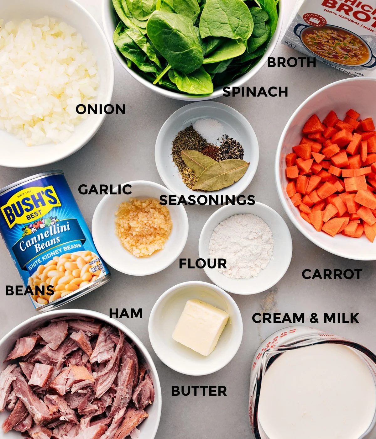 Ingredients used in this dish prepped out for straightforward assembly.