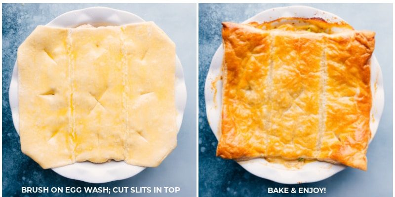 Ham and Potato Pot Pie before and after being baked.