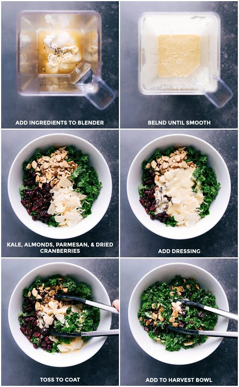 Process shots--Making the dressing; assembling salad ingredients; adding dressing; toss to coat.