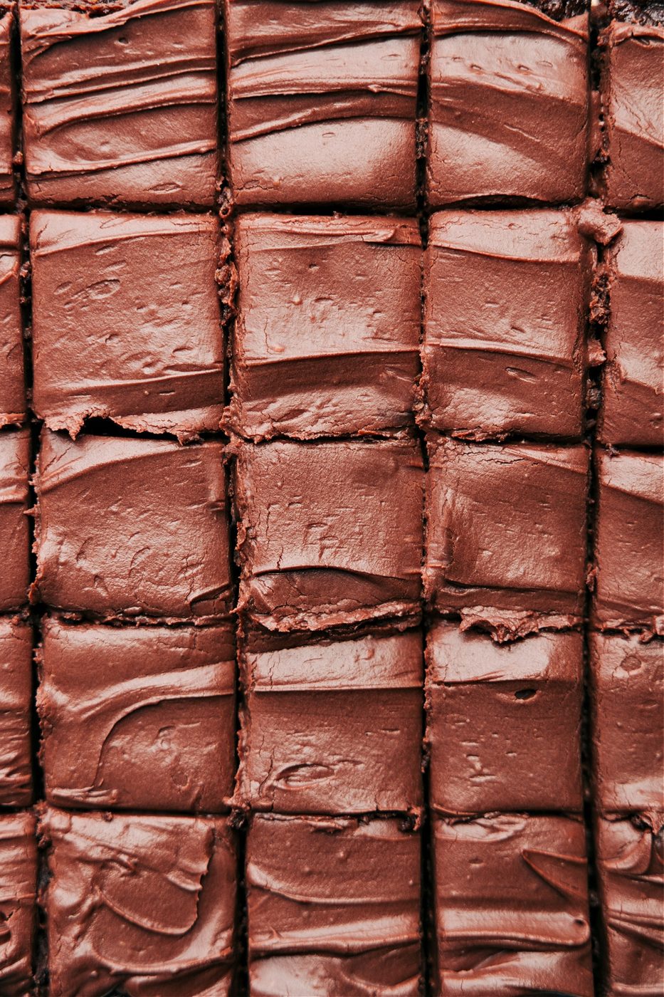Healthy brownies, frosted and cut up into squares to enjoy.