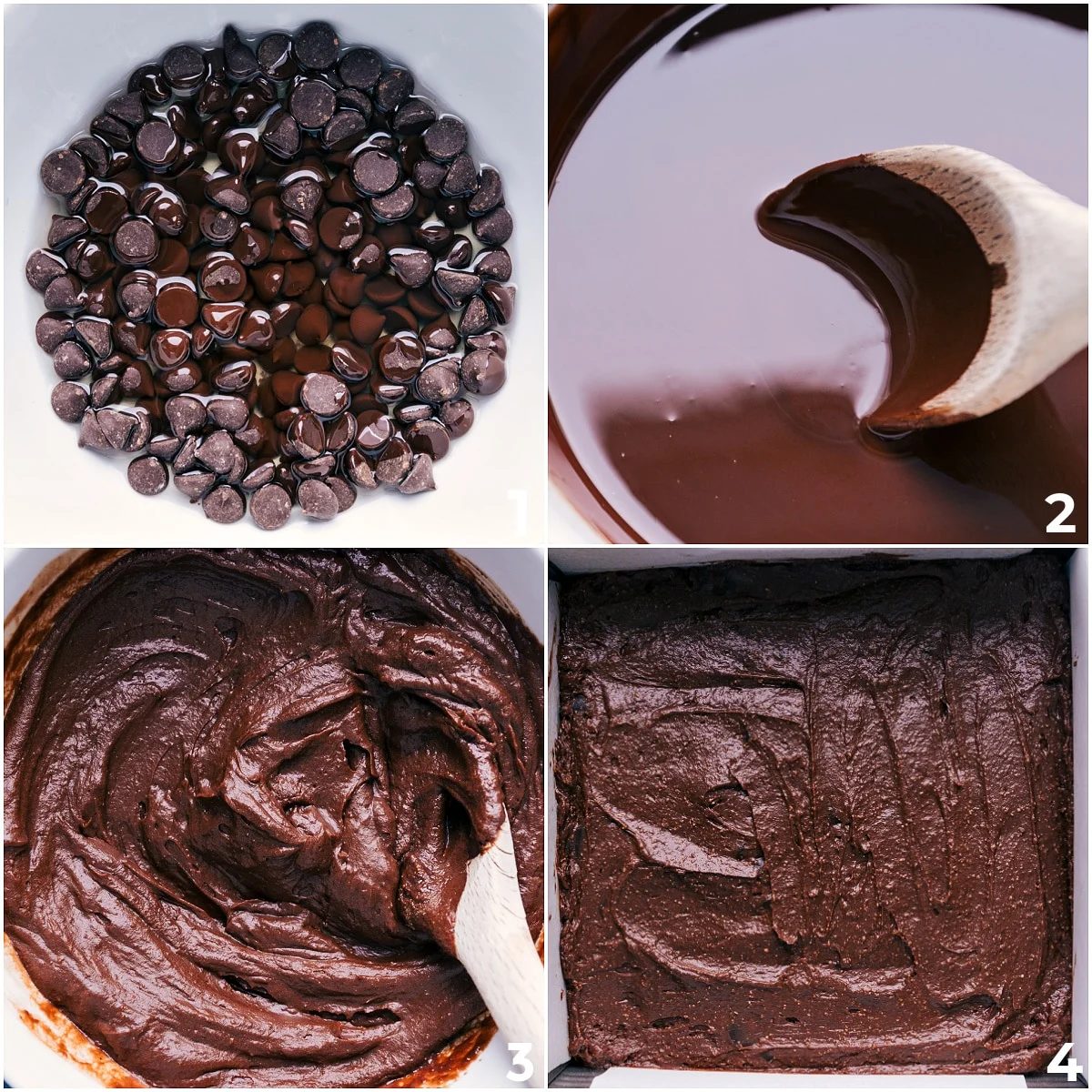 Chocolate melted with oil, mixed with other ingredients to form the brownie batter, then spread in a pan to bake for these healthy brownies.