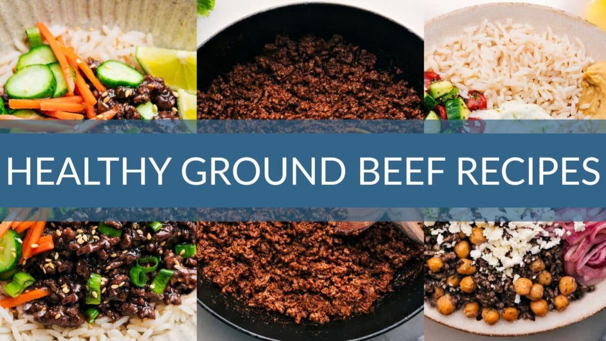 24 healthy ground beef recipes collage image.