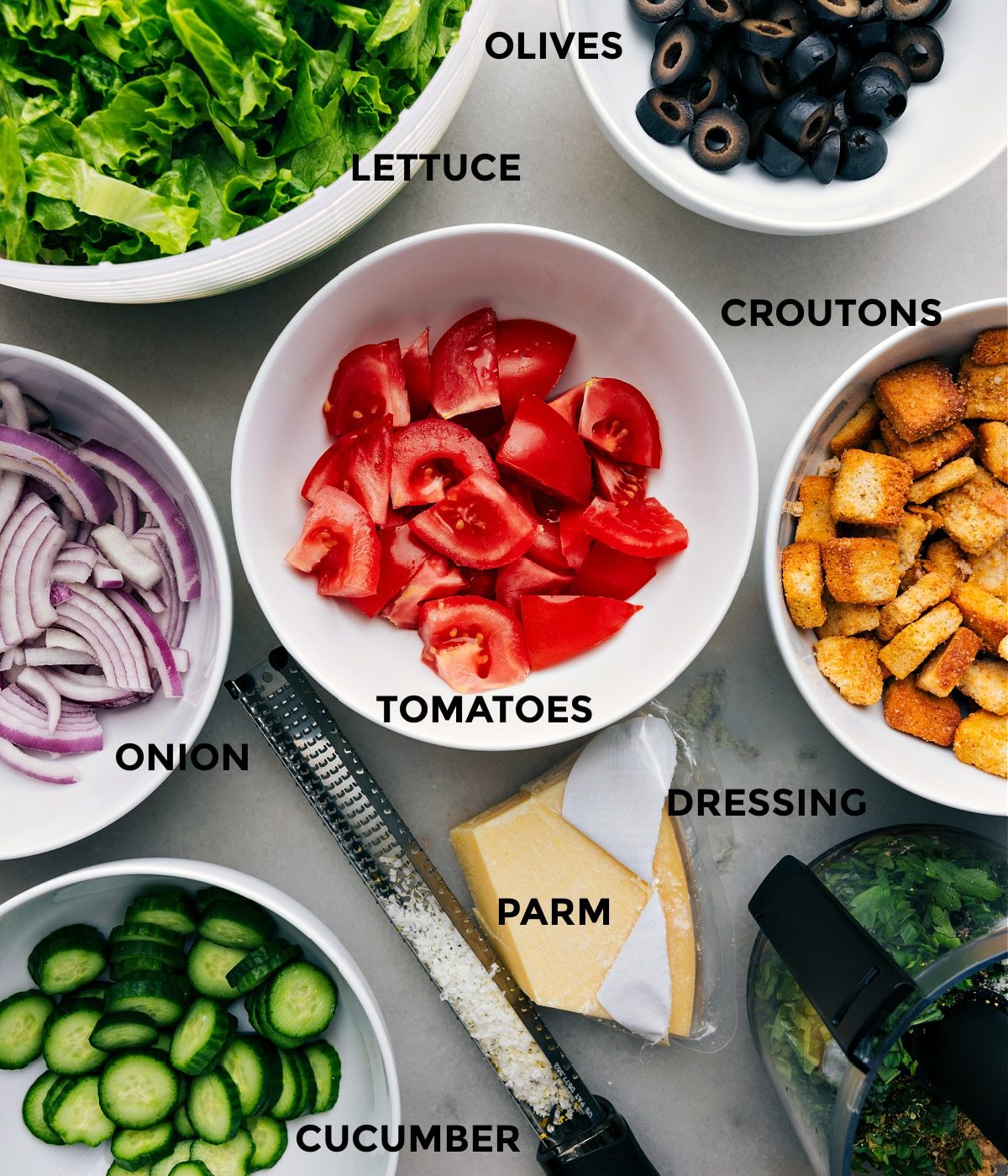 All the ingredients in this recipe prepped out for straightforward assembly.