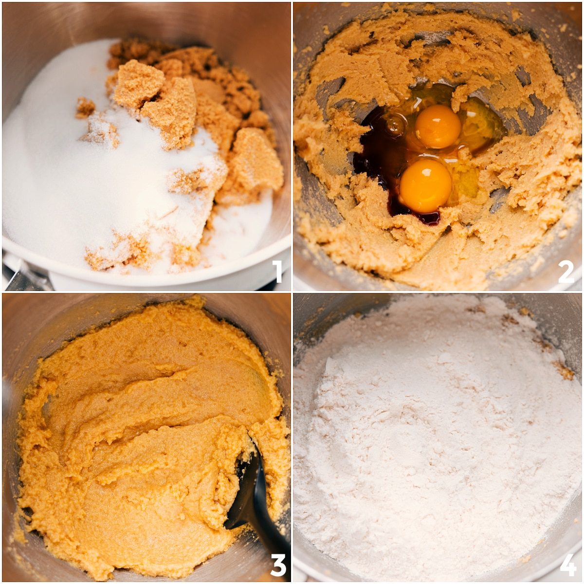 Wet and dry ingredients mixed together for these Heath Bar Cookies dough before adding mix-ins.