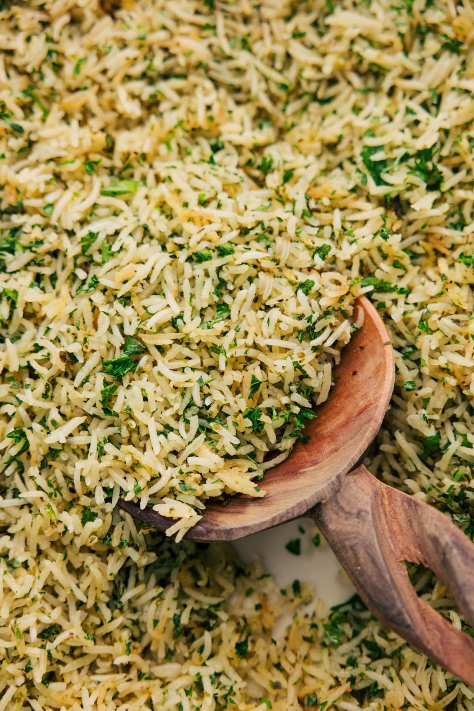 Fluffy and reliable herb rice right out of the oven.
