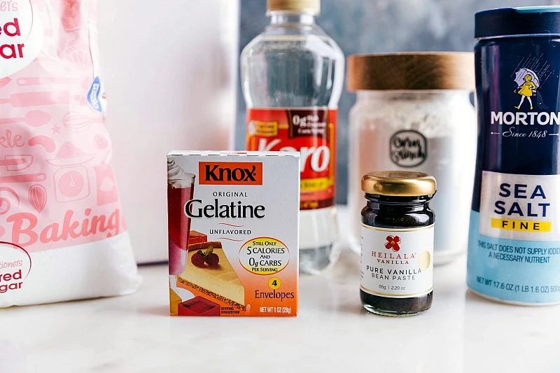 Ingredients laid out for the from-scratch marshmallow recipe, showcasing the simple yet essential components.