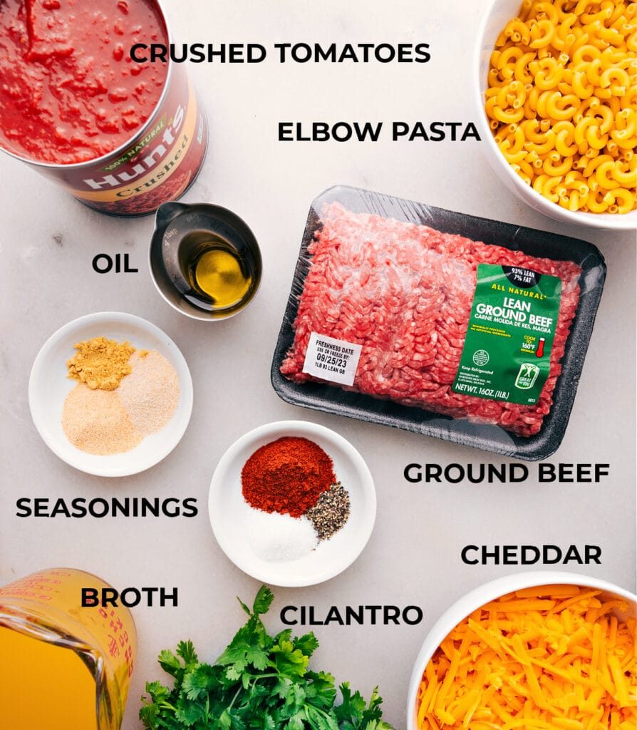 Ingredients for from-scratch Hamburger Helper