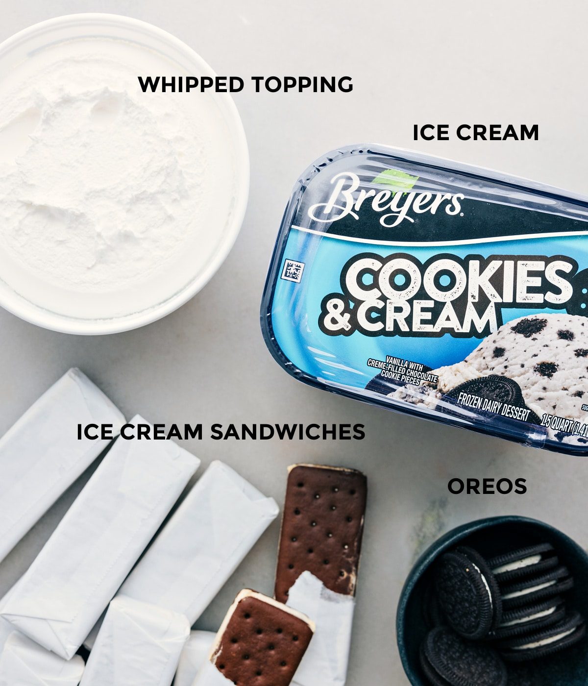 All 4 of the ingredients in this recipe prepped out for straightforward assembly.